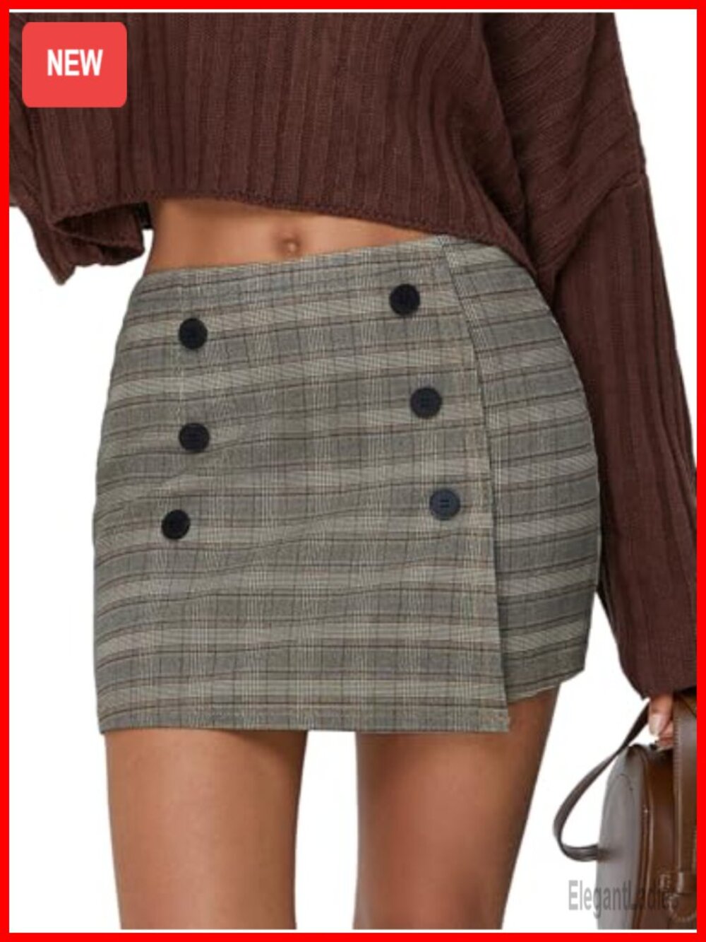 Plaid Bodycon Mini Skirt High Elastic Waist Stretch Tweed Button Y2K